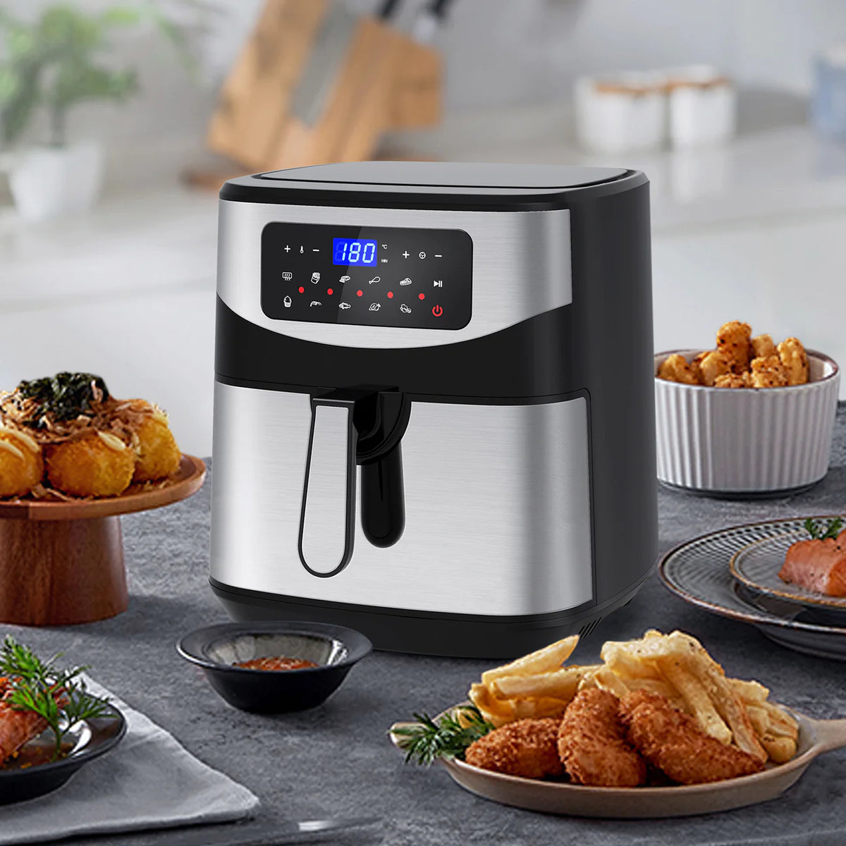 Health Air Fryer,6L Electric Hot Air Fryers Oven Oilless Cooker,-In-1 Air  Fryer LED Digital Touchscreen With Presets,Roast,Dehydrate Bake,For 1-2
