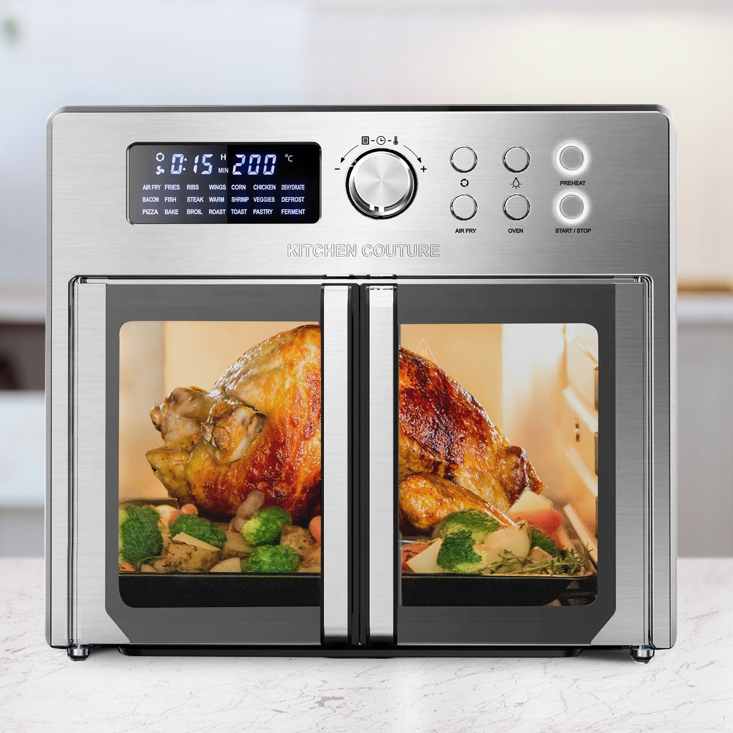 Kitchen Couture 25 Litre Air Fryer Oven French Door 22 Presets Stainless Steel