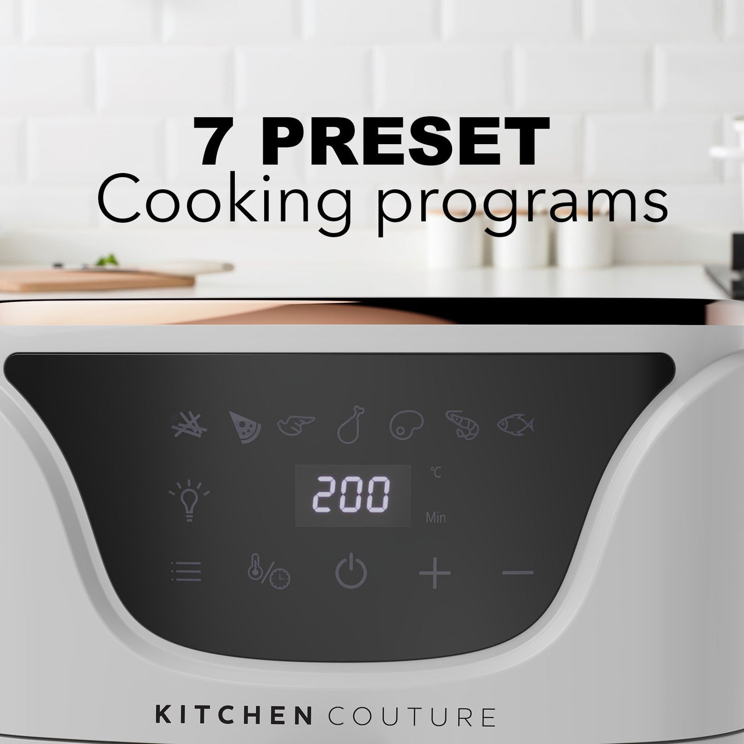 Kitchen Couture Air Fryer Clear View 7 Preset Functions 7 Litre White Rose Gold