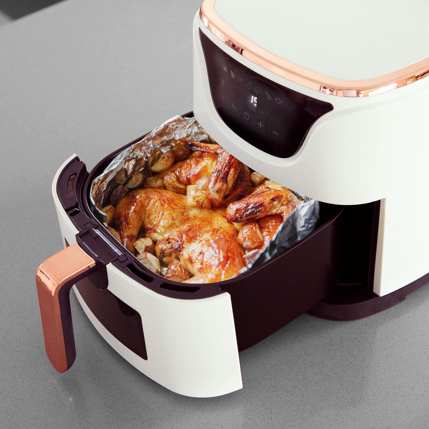 Kitchen Couture Air Fryer Clear View 7 Preset Functions 7 Litre White Rose Gold