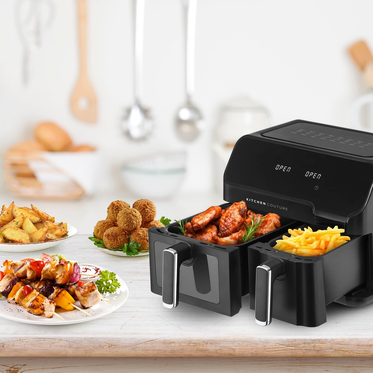 Kitchen Couture 10 Litre Flex View Air Fryer Air Crisp Dual Cooking Zones Black