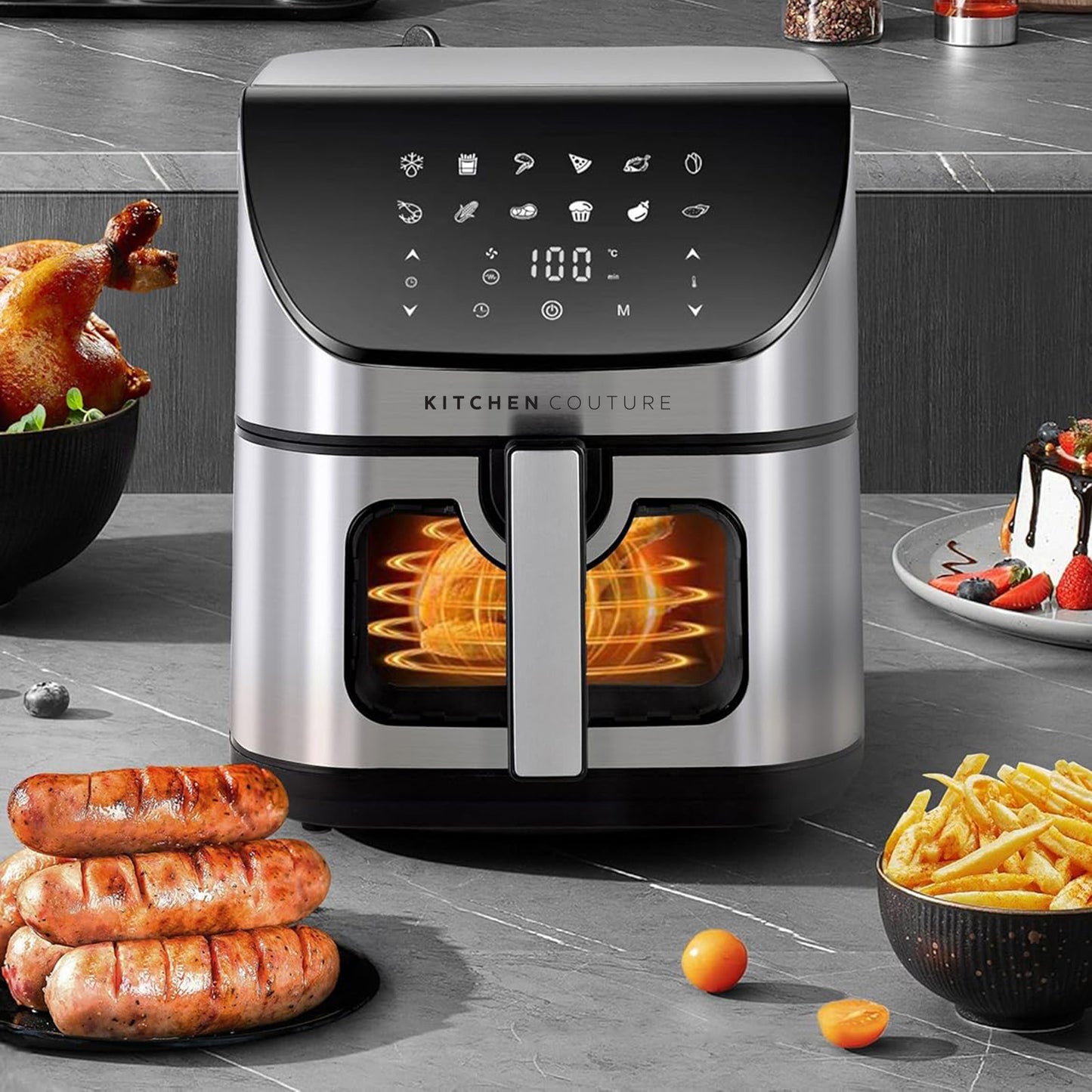 Kitchen Couture 8 Litre Air Fryer Clearview Viewing Window Stainless Steel