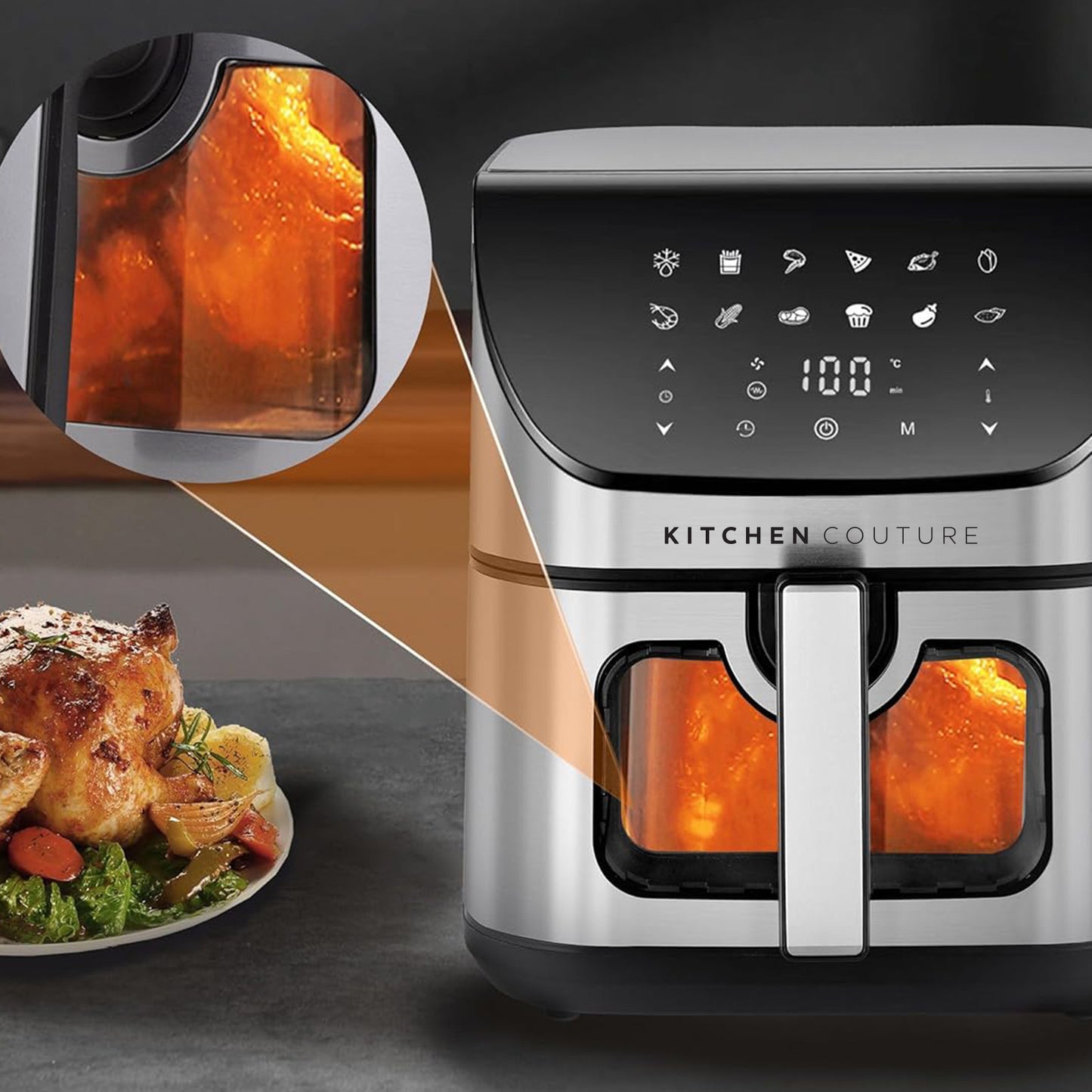 Kitchen Couture 8 Litre Air Fryer Clearview Viewing Window Stainless Steel