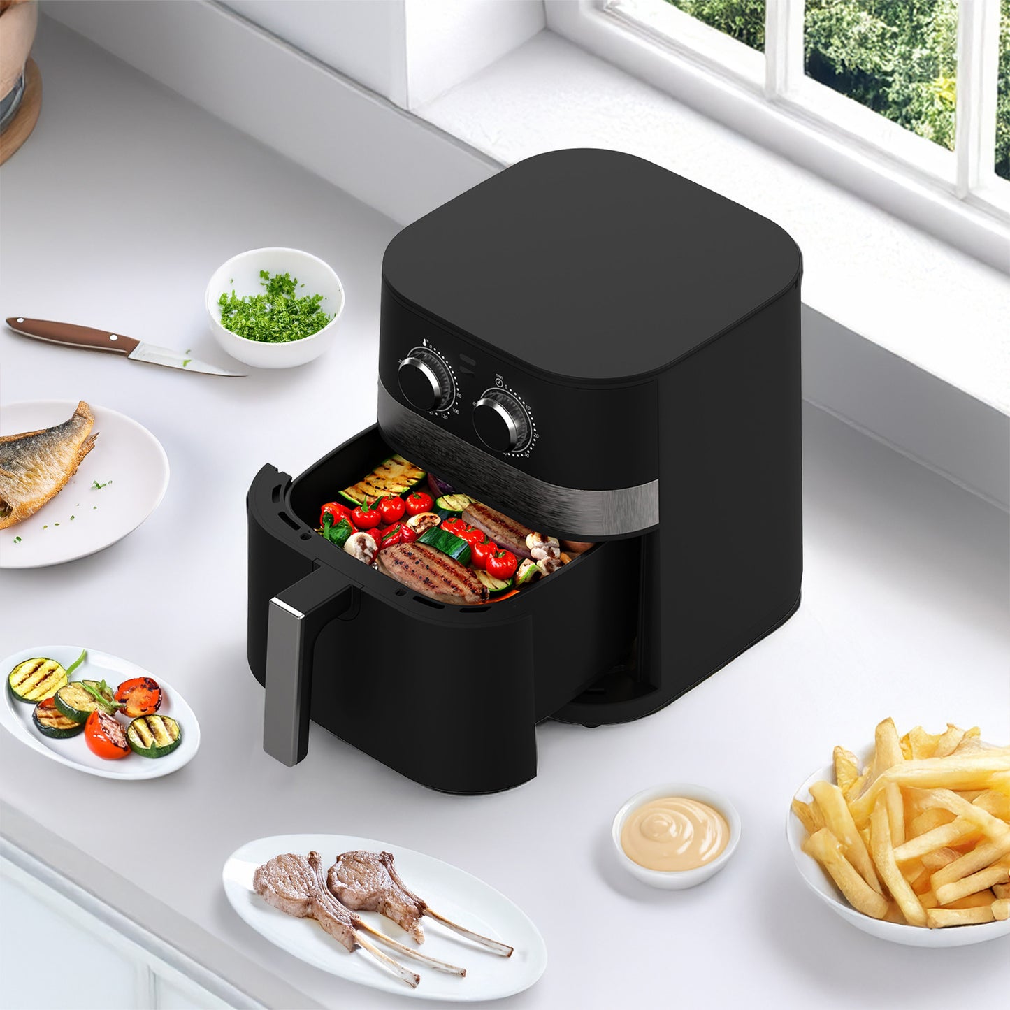 Kitchen Couture 5.5L Compact Air Fryer Stylish Powerful Healthy Cooking Black