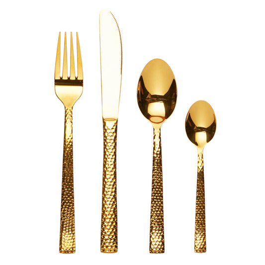 16-Piece Stainless Steel Cutlery Set with Hammered Finish