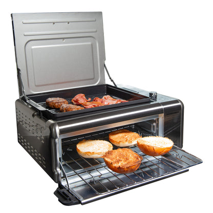 9-in-1 air fryer oven with flip design in stainless steel