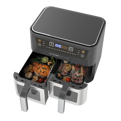 10L dual drawer air fryer with viewing windows in stainless steel
