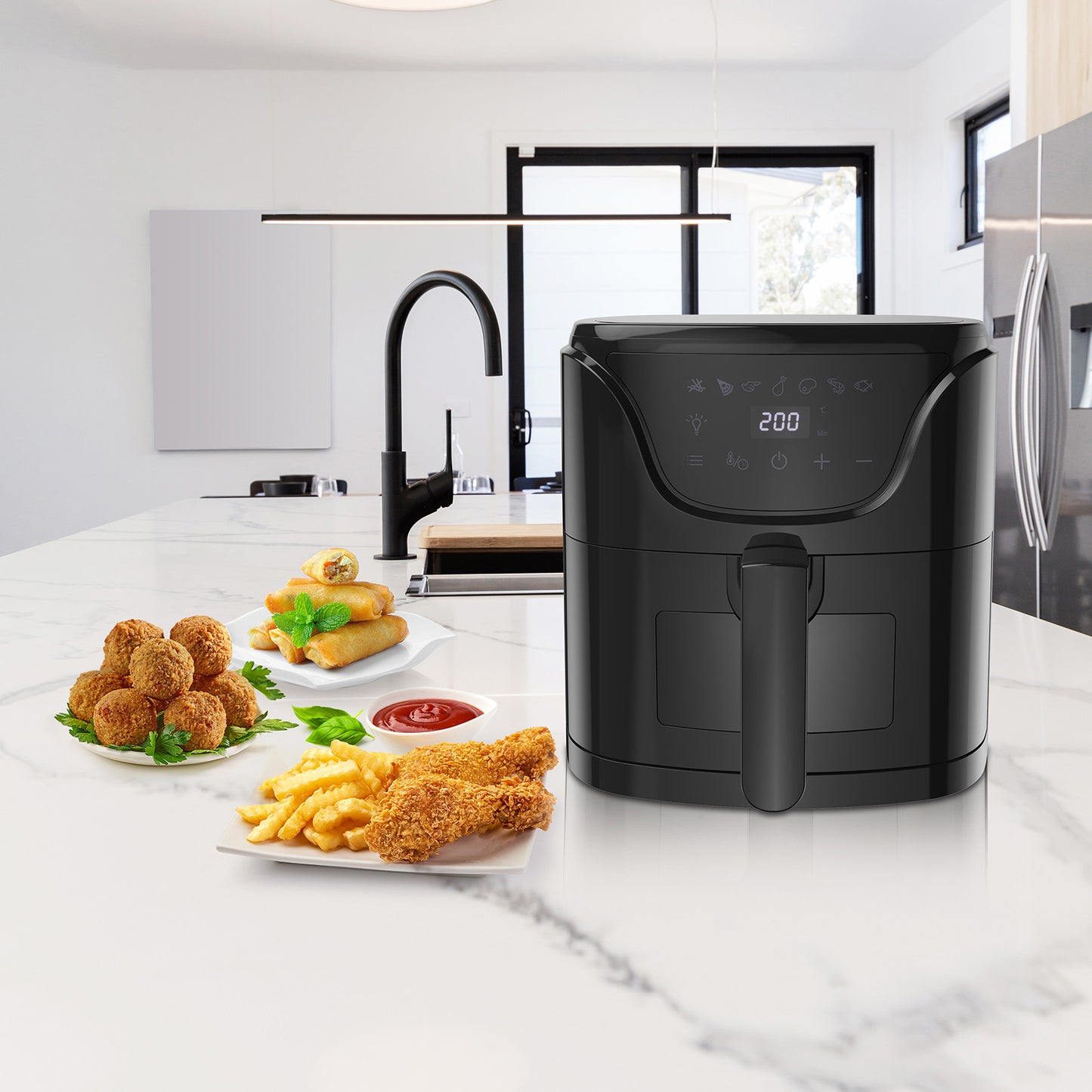 Kitchen Couture 6 Litre Air Fryer Clear View 7 Preset Functions Compact Black