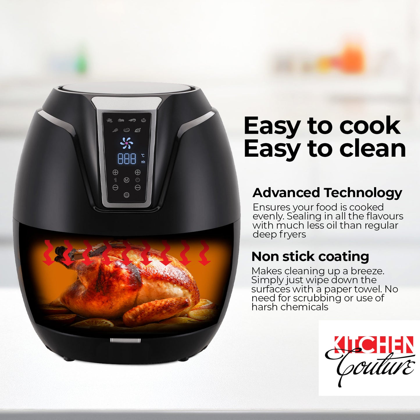 Kitchen Couture 4 Litre Air Fryer Digital Display Black 1400W Healthy Cooker