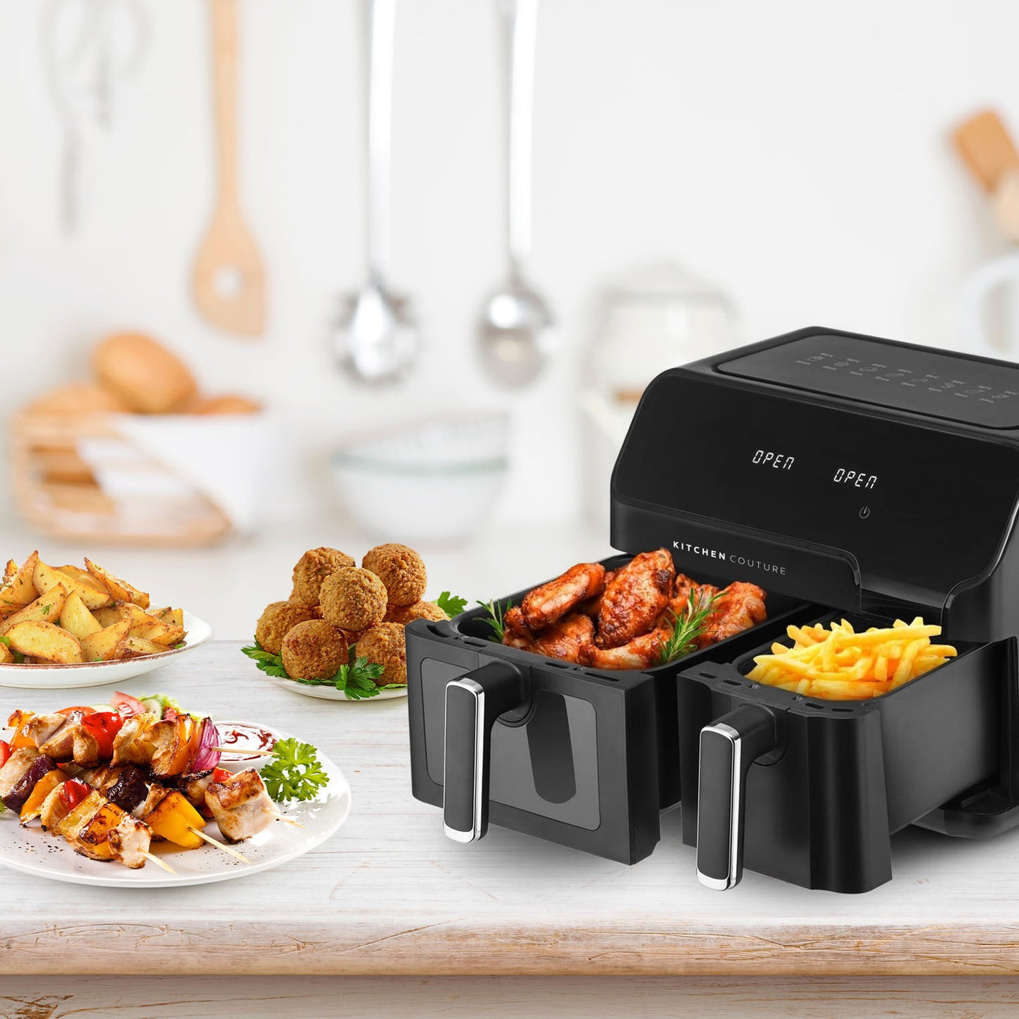 Kitchen Couture 10 Litre Flex View Air Fryer Air Crisp Dual Cooking Zones