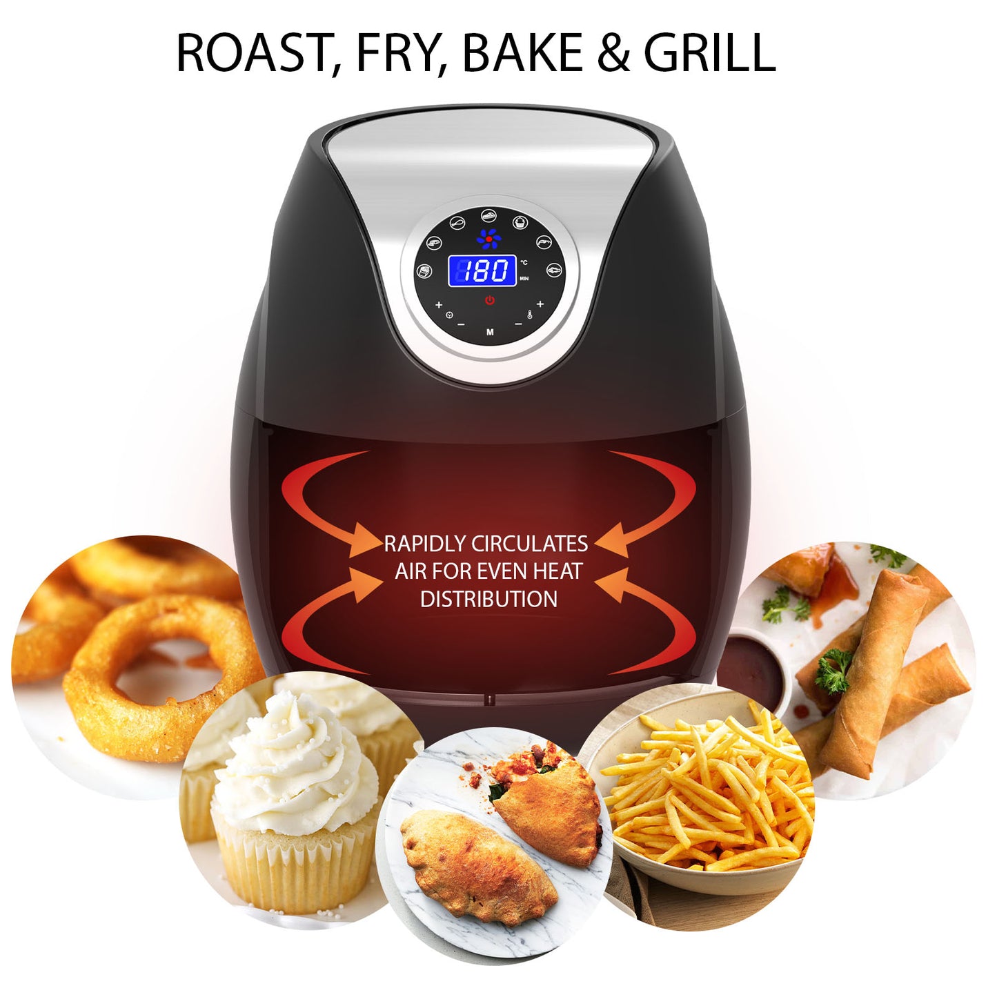 Kitchen Couture Digital Air Fryer 7L LED Display Low Fat Healthy Oil Free Black