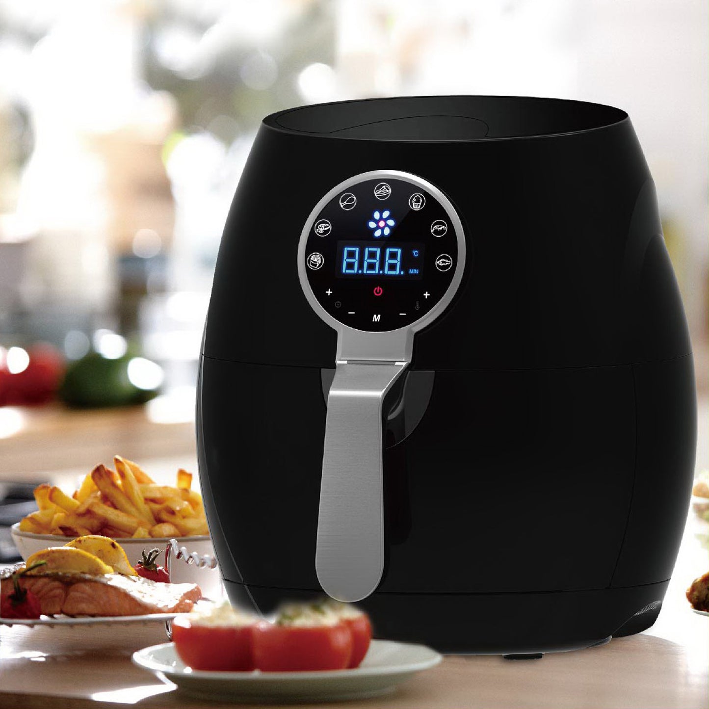 5 Litre Air Fryer Black And 1.7 Litre Kettle Blue LED Kitchen Package Deal Set